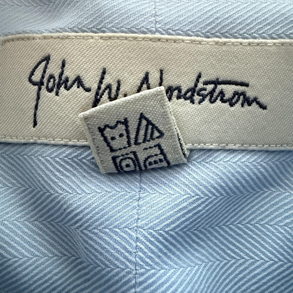 John W. Nordstrom Shirt Mens 16.5 37 Light Blue Herringbone Dress Long Sleeve - Picture 6 of 7